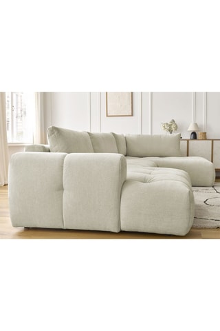 Canapé d'angle gauche panoramique convertible Fugi - Beige - 5 places - Tissu toucher lisse - Couchage 324 x 135 cm