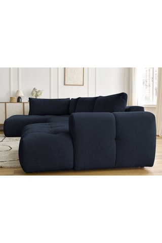 Canapé d'angle droit panoramique convertible Fugi - Bleu foncé - 5 places - Tissu toucher lisse - Couchage 324 x 135 cm