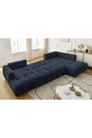 Canapé d'angle gauche panoramique convertible Fugi - Bleu foncé - 5 places - Tissu toucher lisse - Couchage 324 x 135 cm