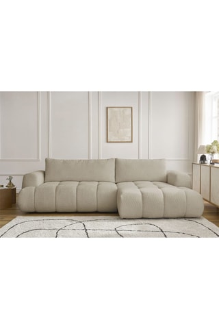 Canapé d'angle droit convertible Fuji - Beige - 3 places - Tissu bouclette - Couchage 154 x 228 cm