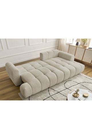 Canapé d'angle droit convertible Fuji - Beige - 3 places - Tissu bouclette - Couchage 154 x 228 cm