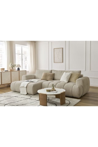 Canapé d'angle gauche convertible Fuji - Beige - 3 places - Tissu bouclette - Couchage 154 x 228 cm