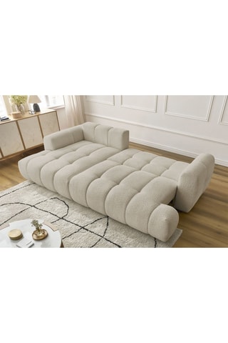 Canapé d'angle gauche convertible Fuji - Beige - 3 places - Tissu bouclette - Couchage 154 x 228 cm