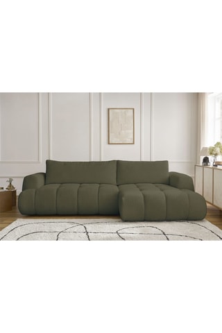 Canapé d'angle droit convertible Fuji - Vert - 3 places - Tissu bouclette - Couchage 154 x 228 cm