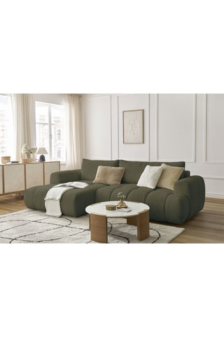 Canapé d'angle gauche convertible Fuji - Vert - 3 places - Tissu bouclette - Couchage 154 x 228 cm
