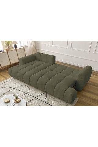 Canapé d'angle gauche convertible Fuji - Vert - 3 places - Tissu bouclette - Couchage 154 x 228 cm