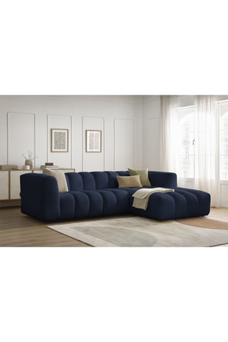 Canapé d’angle droit Talia - Bleu foncé - 3 places - En tissu chiné