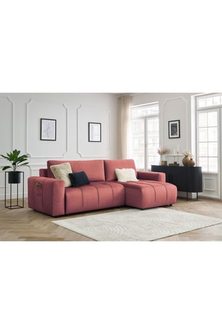 Canapé d'angle réversible convertible Arsène - Orange - 3 places - En tissu velours - Couchage 232 x 135 cm