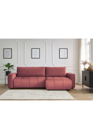 Canapé d'angle réversible convertible Arsène - Orange - 3 places - En tissu velours - Couchage 232 x 135 cm