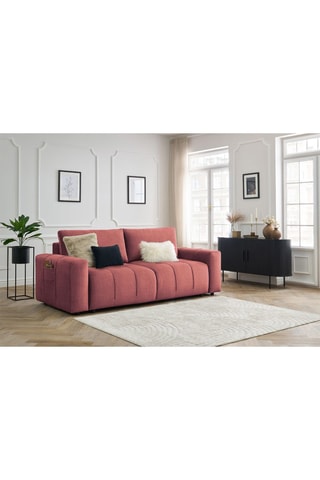 Canapé droit convertible Arsène - Orange - 3 places - En tissu velours - Couchage 155 x 190 cm