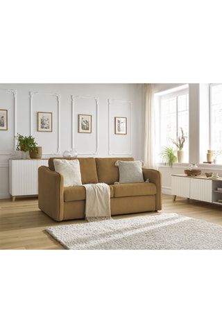 Canapé droit convertible Lenny - Jaune - 3 places - Toucher velours