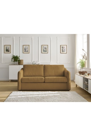 Canapé droit convertible Lenny - Jaune - 3 places - Toucher velours