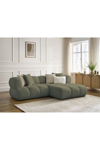 Canapé d'angle droit Pamira - Vert - 4 places - En tissu bouclette