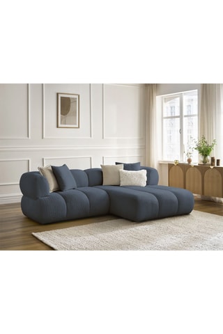 Canapé d'angle droit Pamira - Bleu foncé - 4 places - En tissu bouclette