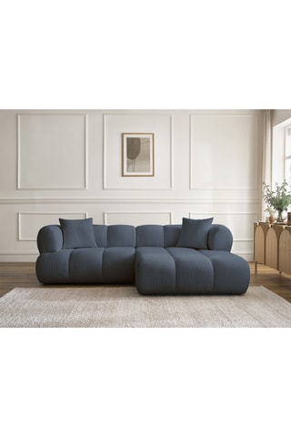 Canapé d'angle droit Pamira - Bleu foncé - 4 places - En tissu bouclette