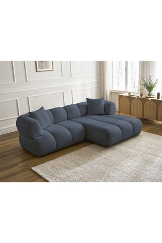 Canapé d'angle droit Pamira - Bleu foncé - 4 places - En tissu bouclette