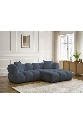 Canapé d'angle droit Pamira - Bleu foncé - 4 places - En tissu bouclette