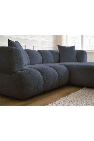 Canapé d'angle droit Pamira - Bleu foncé - 4 places - En tissu bouclette