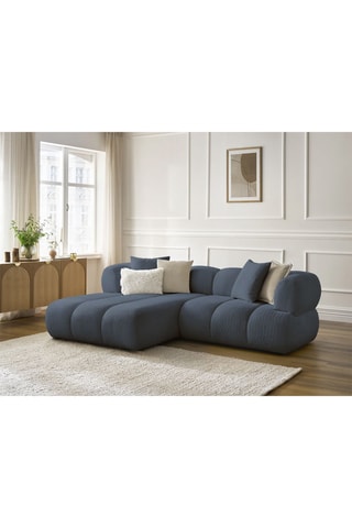 Canapé d’angle gauche Pamira - Bleu foncé - 4 places - En tissu bouclette