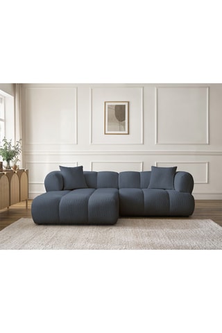 Canapé d’angle gauche Pamira - Bleu foncé - 4 places - En tissu bouclette