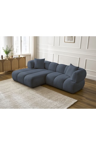 Canapé d’angle gauche Pamira - Bleu foncé - 4 places - En tissu bouclette