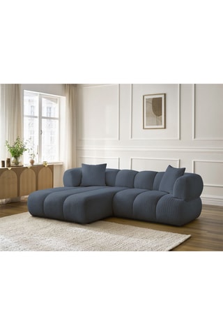 Canapé d’angle gauche Pamira - Bleu foncé - 4 places - En tissu bouclette