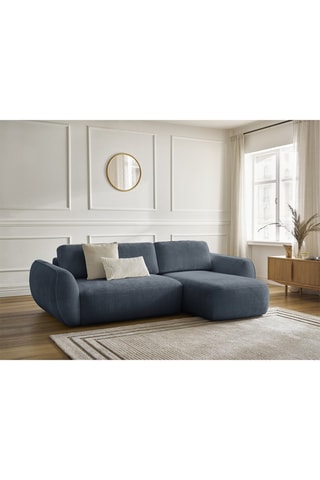 Canapé d'angle droit convertible Denise - Bleu foncé - 3 places - En polyester - Couchage 202 x 132 cm
