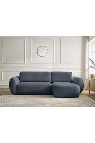 Canapé d'angle droit convertible Denise - Bleu foncé - 3 places - En polyester - Couchage 202 x 132 cm