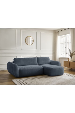 Canapé d'angle droit convertible Denise - Bleu foncé - 3 places - En polyester - Couchage 202 x 132 cm