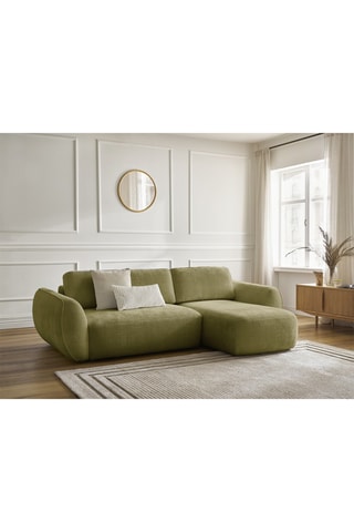 Canapé d'angle droit convertible Denise - Vert - 3 places - En polyester - Couchage 202 x 132 cm