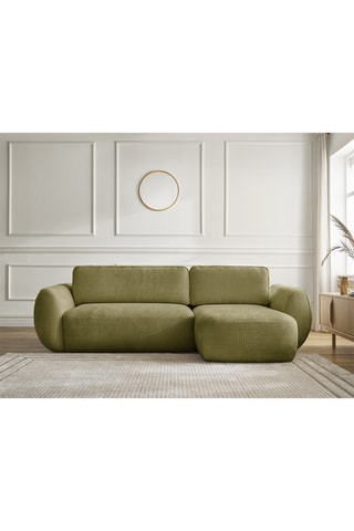 Canapé d'angle droit convertible Denise - Vert - 3 places - En polyester - Couchage 202 x 132 cm