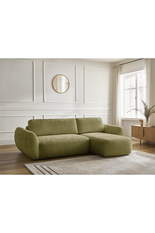 Canapé d'angle droit convertible Denise - Vert - 3 places - En polyester - Couchage 202 x 132 cm