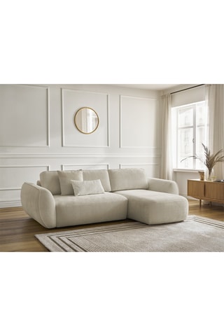 Canapé d'angle droit convertible Denise - Beige - 3 places - En polyester - Couchage 202 x 132 cm