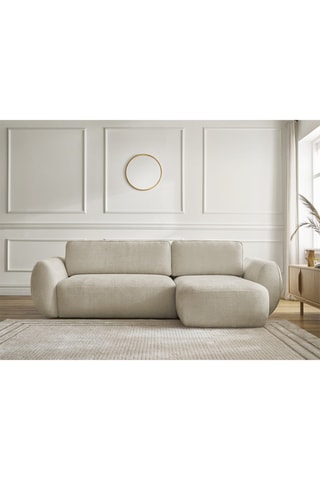 Canapé d'angle droit convertible Denise - Beige - 3 places - En polyester - Couchage 202 x 132 cm