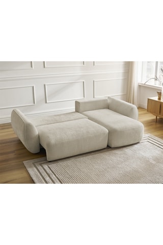 Canapé d'angle droit convertible Denise - Beige - 3 places - En polyester - Couchage 202 x 132 cm