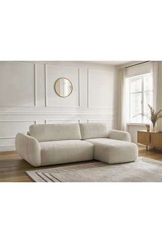 Canapé d'angle droit convertible Denise - Beige - 3 places - En polyester - Couchage 202 x 132 cm