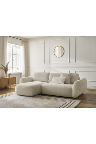 Canapé d'angle gauche convertible Denise - Beige - 3 places - En polyester - Couchage 202 x 132 cm