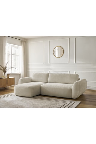 Canapé d'angle gauche convertible Denise - Beige - 3 places - En polyester - Couchage 202 x 132 cm