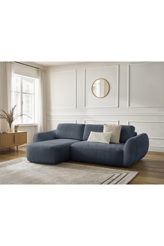 Canapé d'angle gauche convertible Denise - Bleu foncé - 3 places - En polyester - Couchage 202 x 132 cm