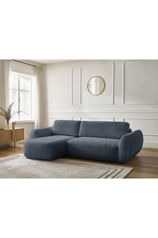 Canapé d'angle gauche convertible Denise - Bleu foncé - 3 places - En polyester - Couchage 202 x 132 cm