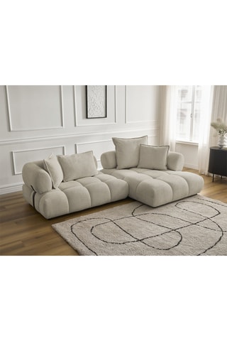 Canapé d’angle droite Alya - Beige - 4 places - En tissu bouclette