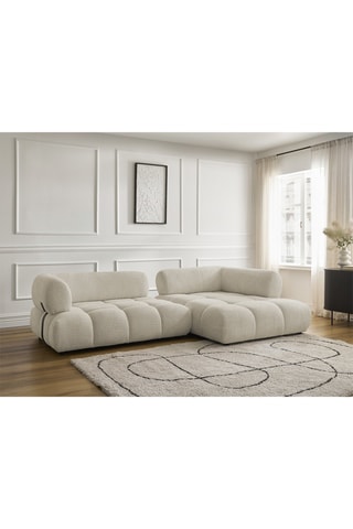 Canapé d’angle droite Alya - Beige - 4 places - En tissu bouclette