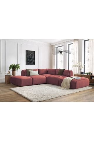 Canapé d’angle modulable et 2 poufs Jeanne - Orange - 5 places - Toucher velours