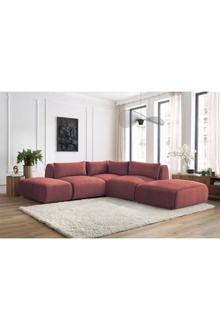 Canapé d’angle modulable et 2 poufs Jeanne - Orange - 5 places - Toucher velours