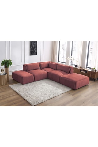 Canapé d’angle modulable et 2 poufs Jeanne - Orange - 5 places - Toucher velours
