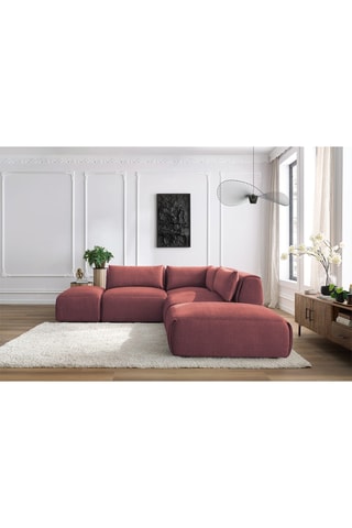 Canapé d’angle modulable et 2 poufs Jeanne - Orange - 5 places - Toucher velours