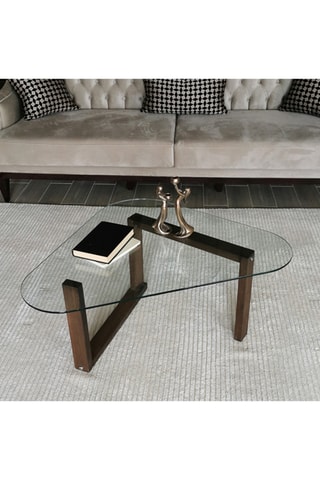 Table basse Cam Orta Sehpa S302 - Structure en bois - Plateau en verre trempé - 96 x 41 x 81 cm