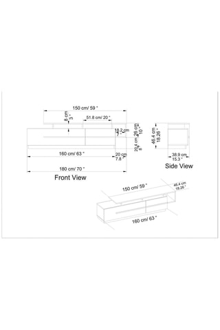 Meuble TV 2 abattants - 180 x 46,4 x 38,9 cm