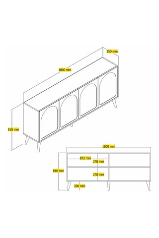 Buffet 4 portes - Pieds en sapin - 180 x 81 x 35 cm