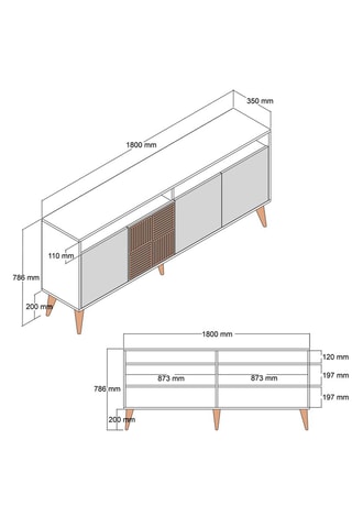 Bahut 4 portes - 180 x 78,6 x 35 cm